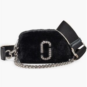 Marc Jacobs Black Faux Fur Snapshot Crossbody Bag with Silver Accents